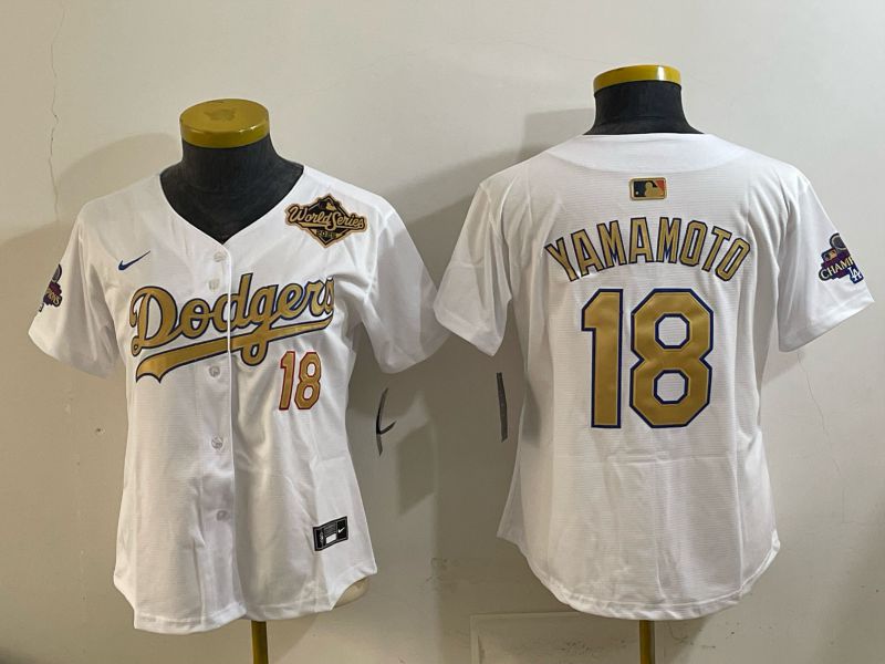 Youth Los Angeles Dodgers #18 Yamamoto White Gold 2026 Nike Game MLB Jersey 002